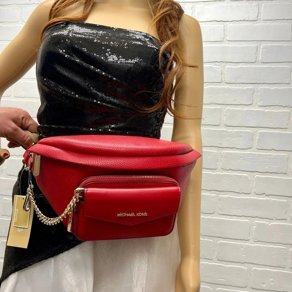 Michael Kors Maisie 2-in-1 Sling WaistPack Large Fanny bag Crossbody Bright Red - Picture 10 of 12